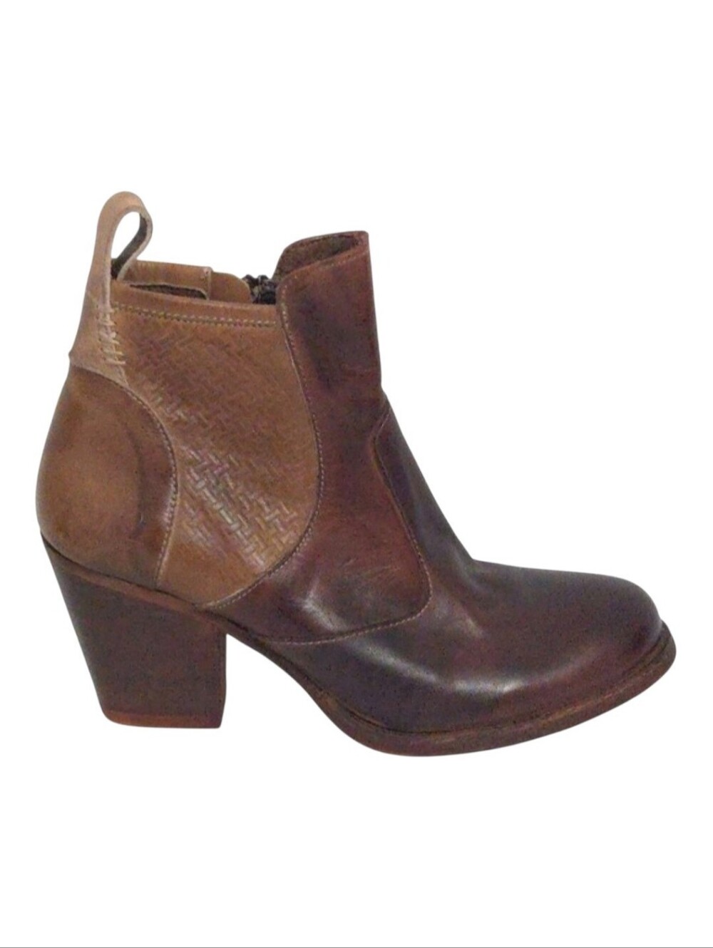 Roan by Bed Stu Brown, Tan & Beige Leather Colorblock Charleston Ankle Boots- 6